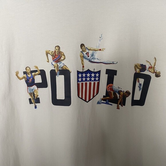 Polo Ralph Lauren Shirt Men XL Slim Fit USA Olympics White Graphic T Shirt - Picture 4 of 7